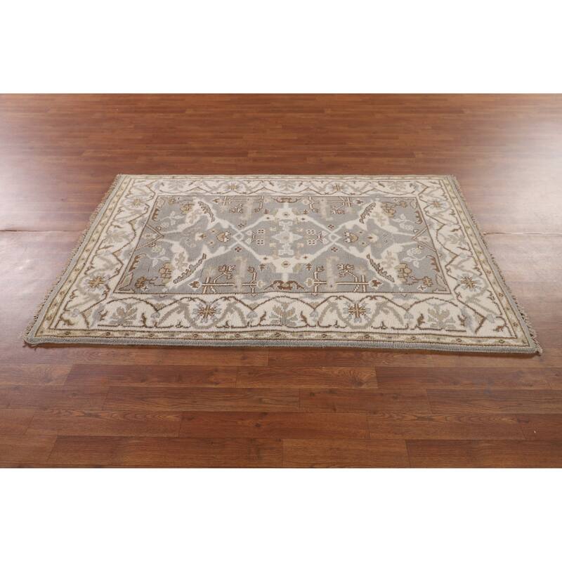 Transitional Oushak Oriental Area Rug Hand-Knotted Wool Carpet - 3'11"x 5'10"