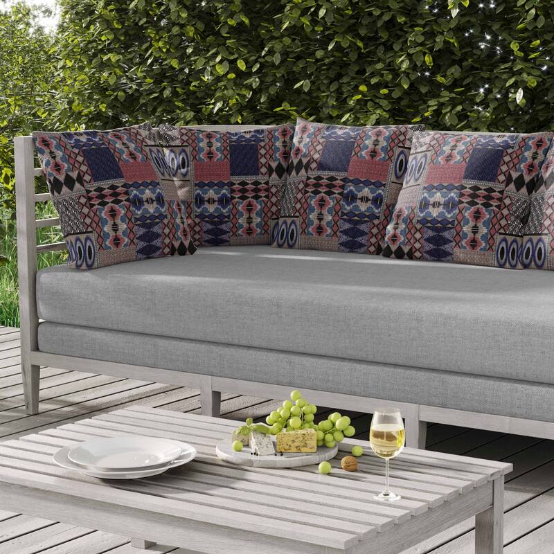 Patched Perfection Indoor/Outdoor Reversible Throw Pillow Blue and Deep