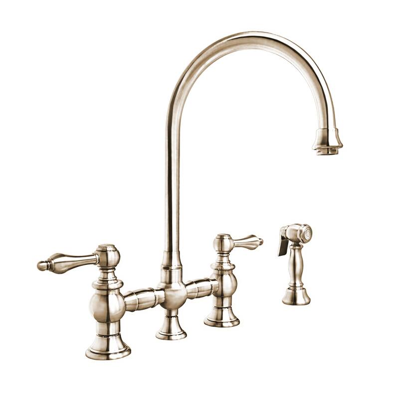 Vintage III Plus Bridge Faucet with Long Gooseneck Swivel Spout, Lever Handles and Solid Metal Side Spray