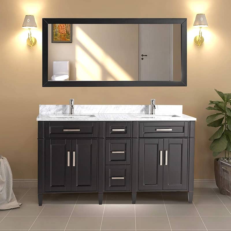 Vanity Art 60 in. Modern Double Sink Bathroom Vanity with Top and Mirror