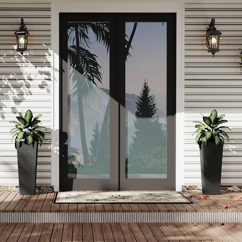 2 Pack 32-in Tall Rattan-Style Planters with Removable Liners and Drainage Hole with Belt Tray Black