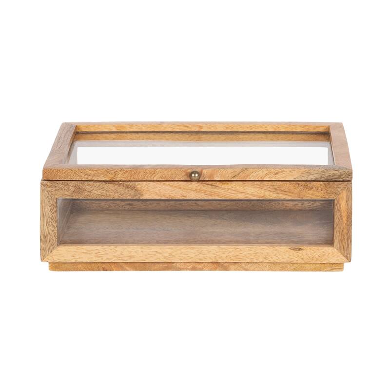 Kate and Laurel Curiel Decorative Wood and Glass Storage Box - 10x6x4