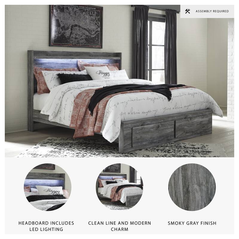 Baystorm Weathered Gray Panel Bed with Footboard Storage Drawers
