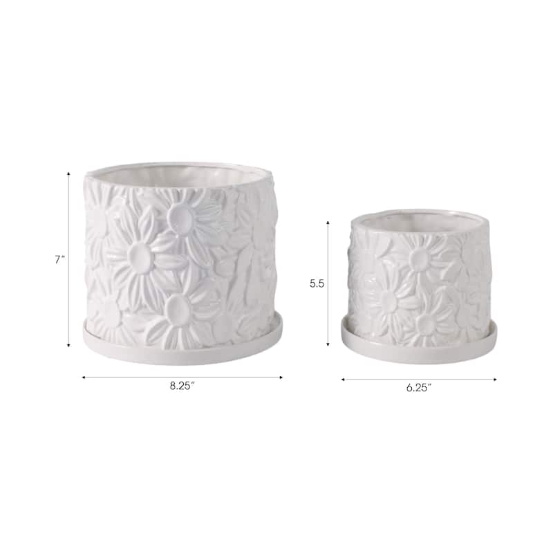 Decorative Ceramic Daisy Flower Planters - Set of 2