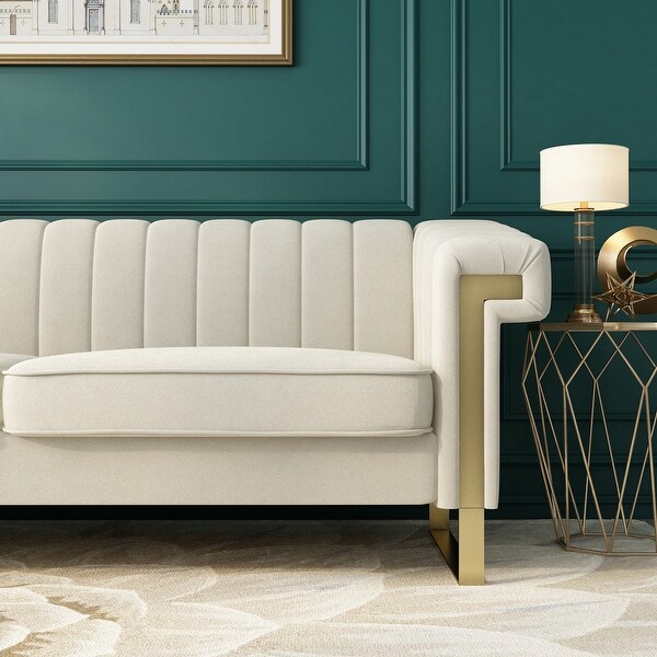 Mid-Century Channel Tufted Velvet Sofa with Metal Legs - On Sale - Bed Bath  & Beyond - 34198456