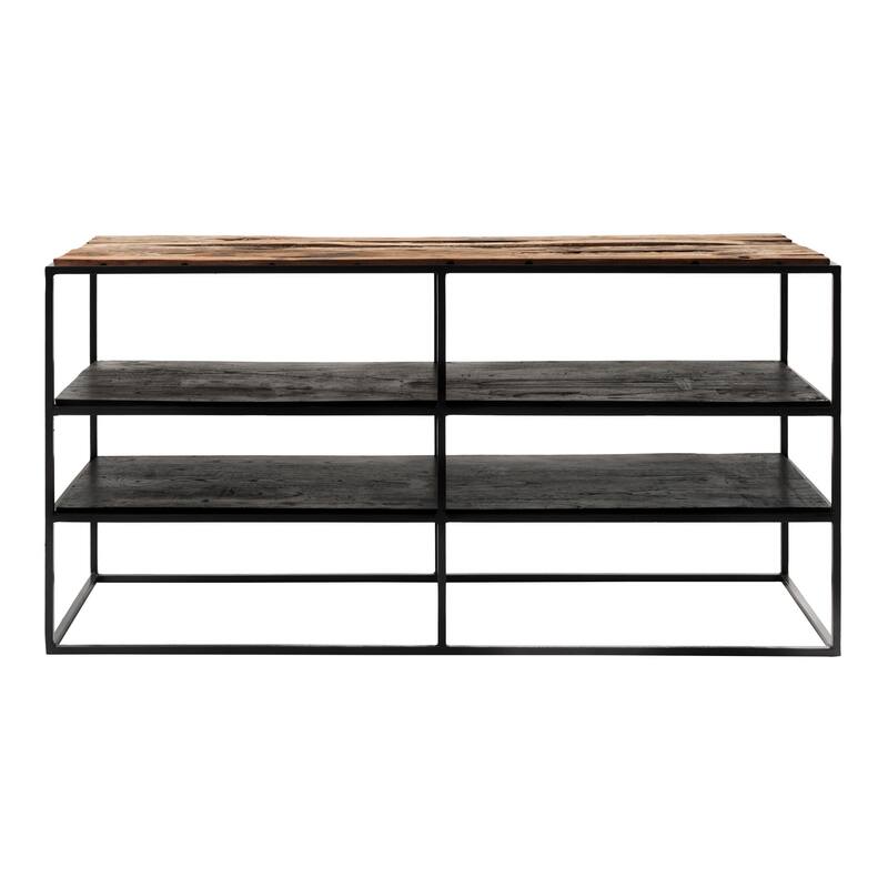 44" Modern Rustic Wood and Black Metal Open TV Stand - 44.09 x 21.65 x 15.75