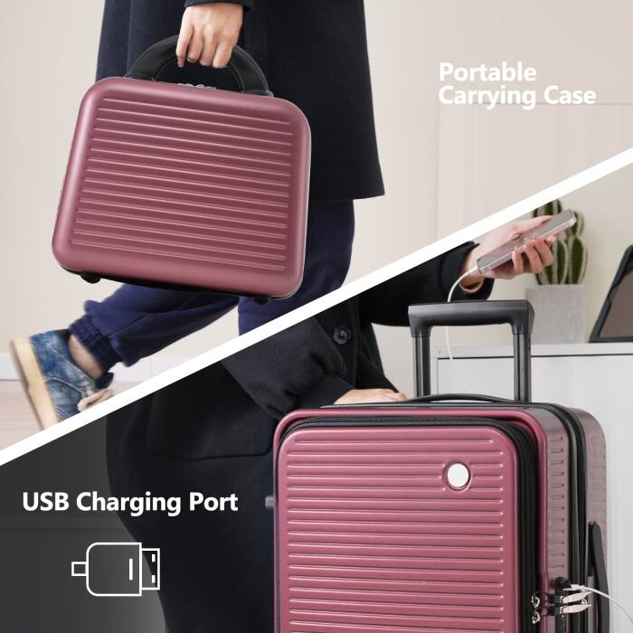20 Inch Front Open Hardshell Luggage with Front Pocket and USB Port, 1 Portable Carrying Case