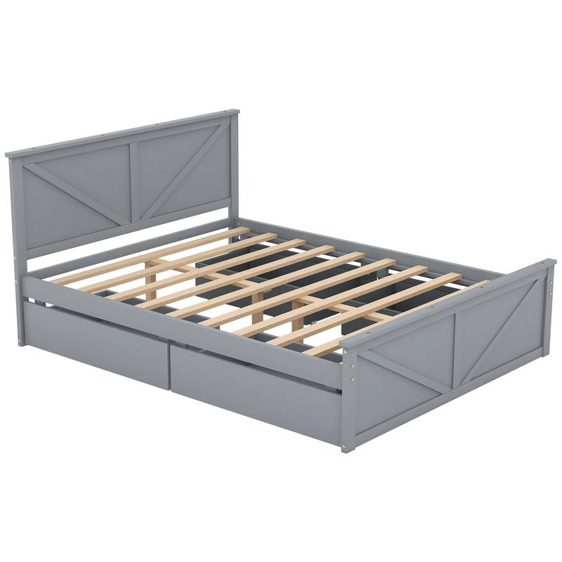 Wooden Platform Bed with Four Storage Drawers