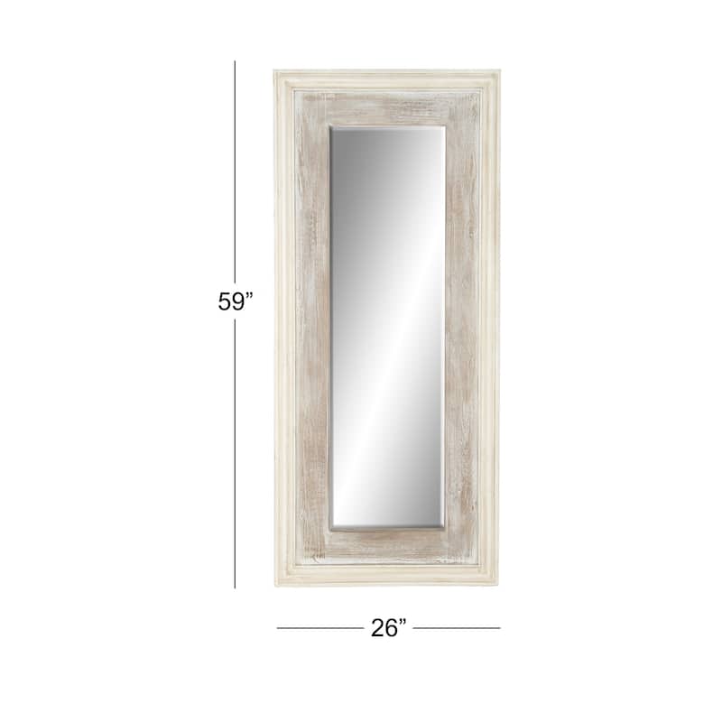 Wood Wall Mirror - White - Roche River Decor - 2"W x 26"L x 59"H