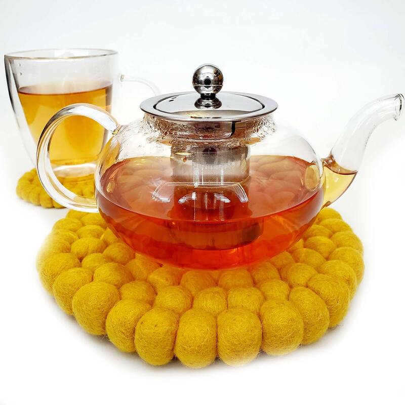 Felt Ball Trivet: Round, Mustard Medley