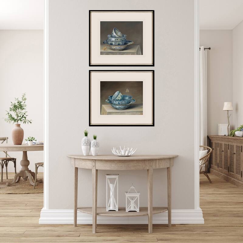 Traditional Bowl S/2 Framed Art Giclee Hand Finished Under Glass - Blue