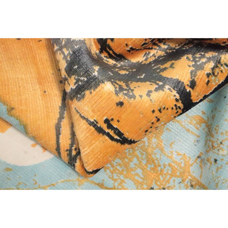 Hand Knotted Oriental Viscose Silk Carpet Modern Pictorial Multi-Colored Abstract Area Rug - 7' 9'' X 5' 6''