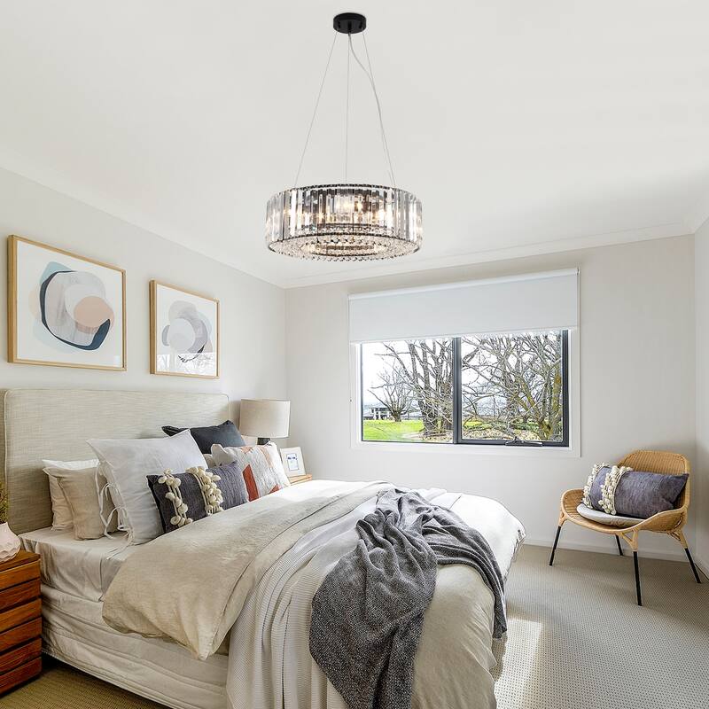 6-Light Metal Hanging Pendant Design Linear Crystal Chandelier Lighting for Dining Room Kitchen Island