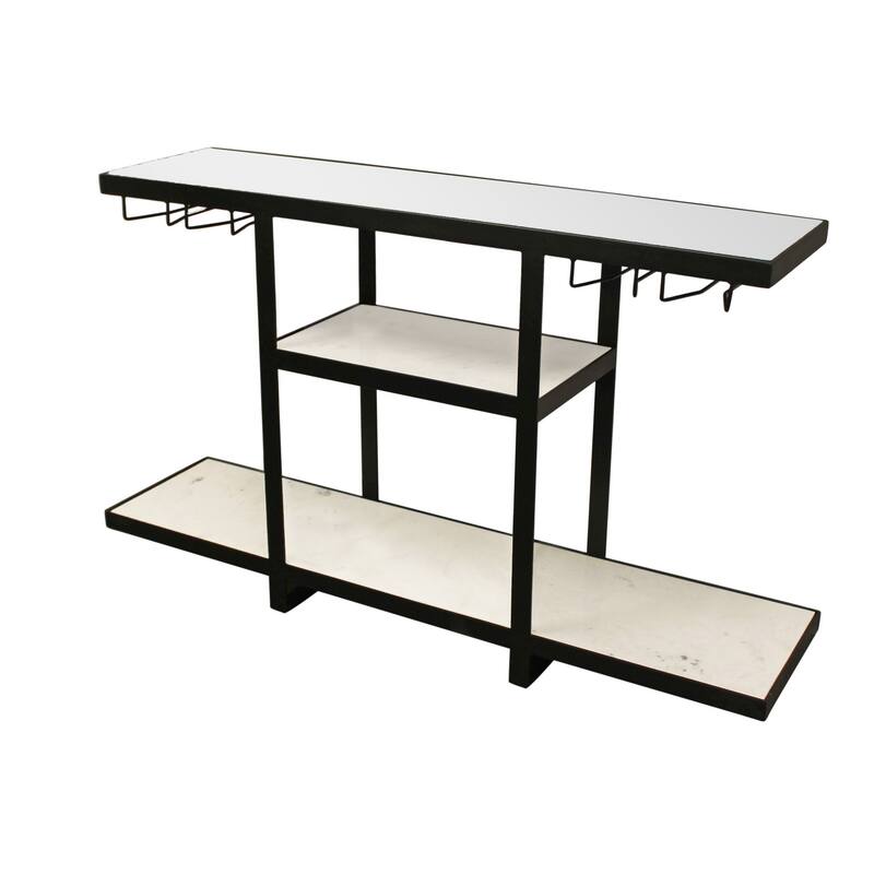 HomeRoots 58" White and Black Genuine Marble Floor Shelf Console Table Two Shelves - 58