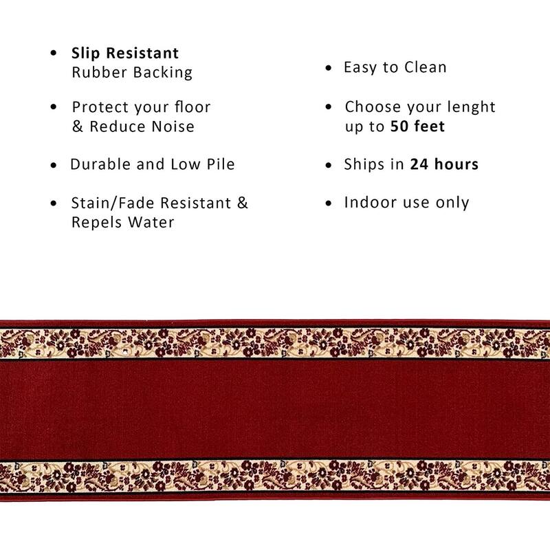 Custom Size Flower Bordered 31 Inch Wide Non-Slip Stair Runner Rug