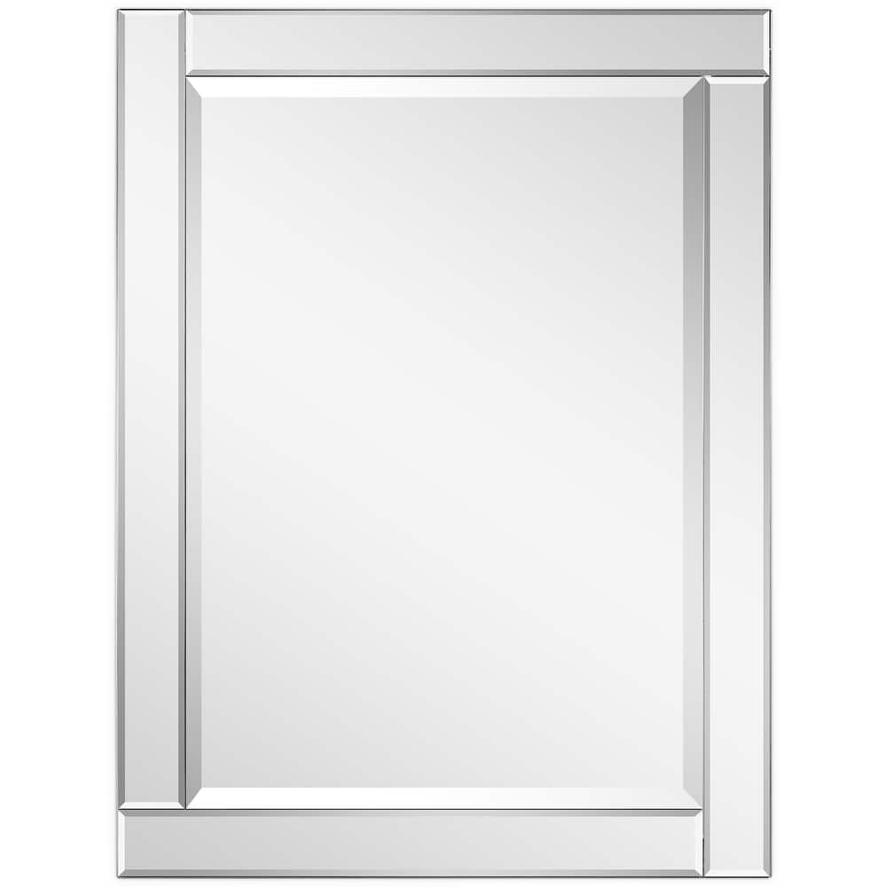 Beveled Rectangle 1"-Beveled Center Wall Mirror with Solid Wood Frame - Clear