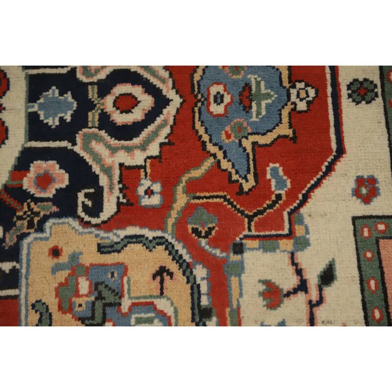 Hand Knotted Oriental 100% Wool Carpet Traditional Medallion Oranges & Rust Heriz (serapi) Area Rug - 8' 9'' X 6' 1''