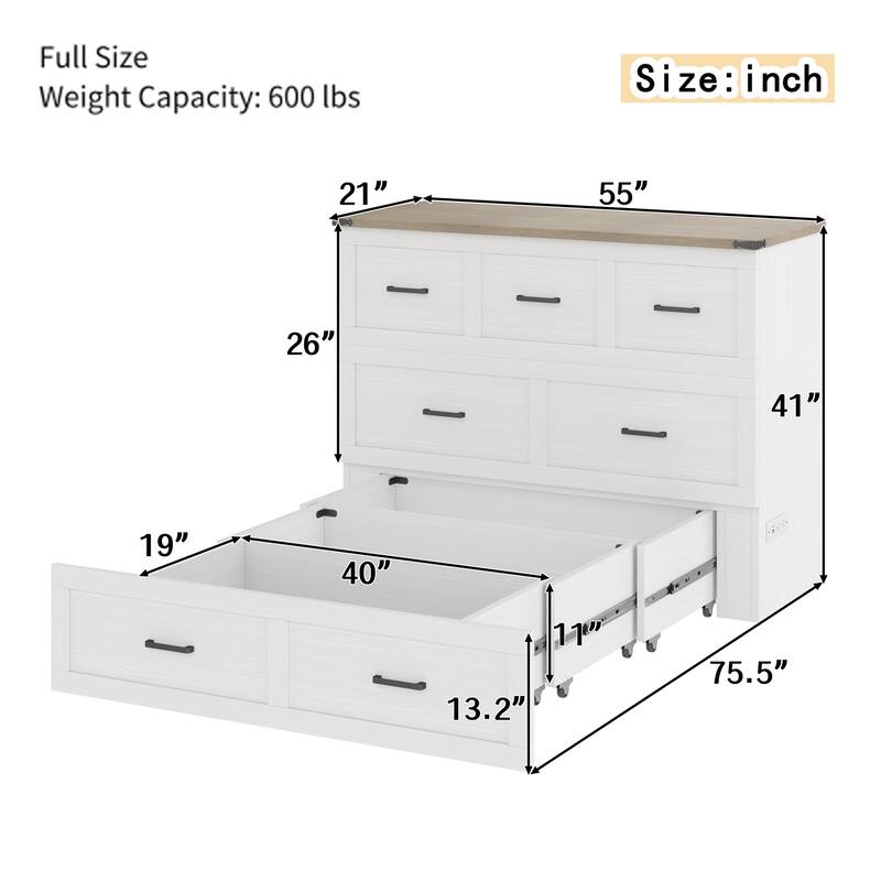 Full/Queen Size Murphy Bed Cabinet with 1 Large Storage Drawer