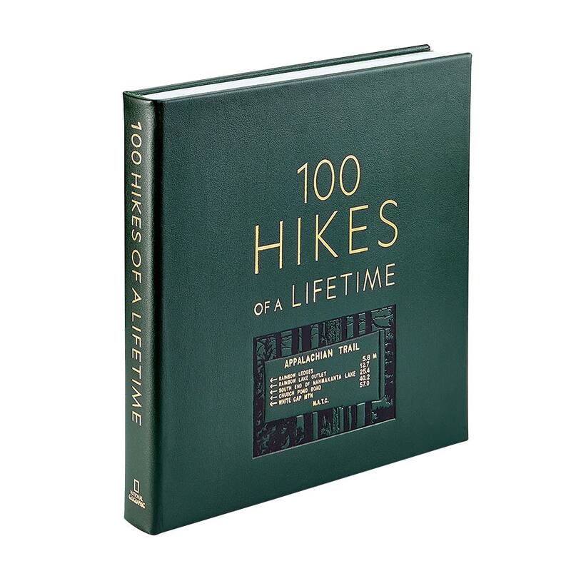 Graphic Image 100 Hikes of a Lifetime Coffee Table Book, Leather, Green - 1SFA