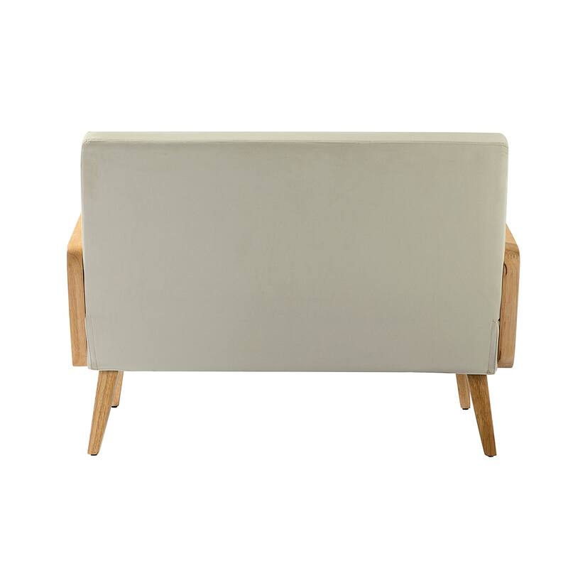Sybil 43" Contemporary Solid Wood Upholstered Handcrafted Loveseat with Rattan Arms by HULALA HOME