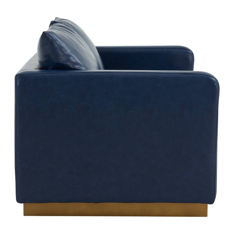LeisureMod Nervo Modern Leather Loveseat With Gold Base & Cushions - 55.9