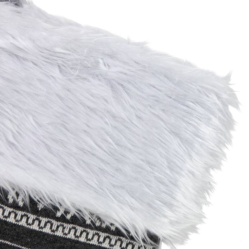 19" Gray White Reindeer Snowflake Christmas Stocking Faux Fur Cuff