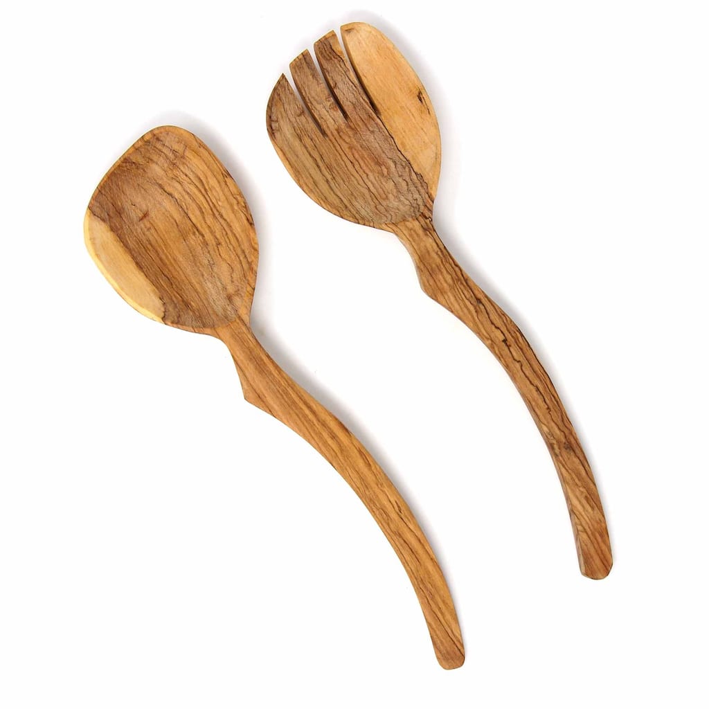 Curved Olive Wood Serving Set, 13.5 inch - Brown