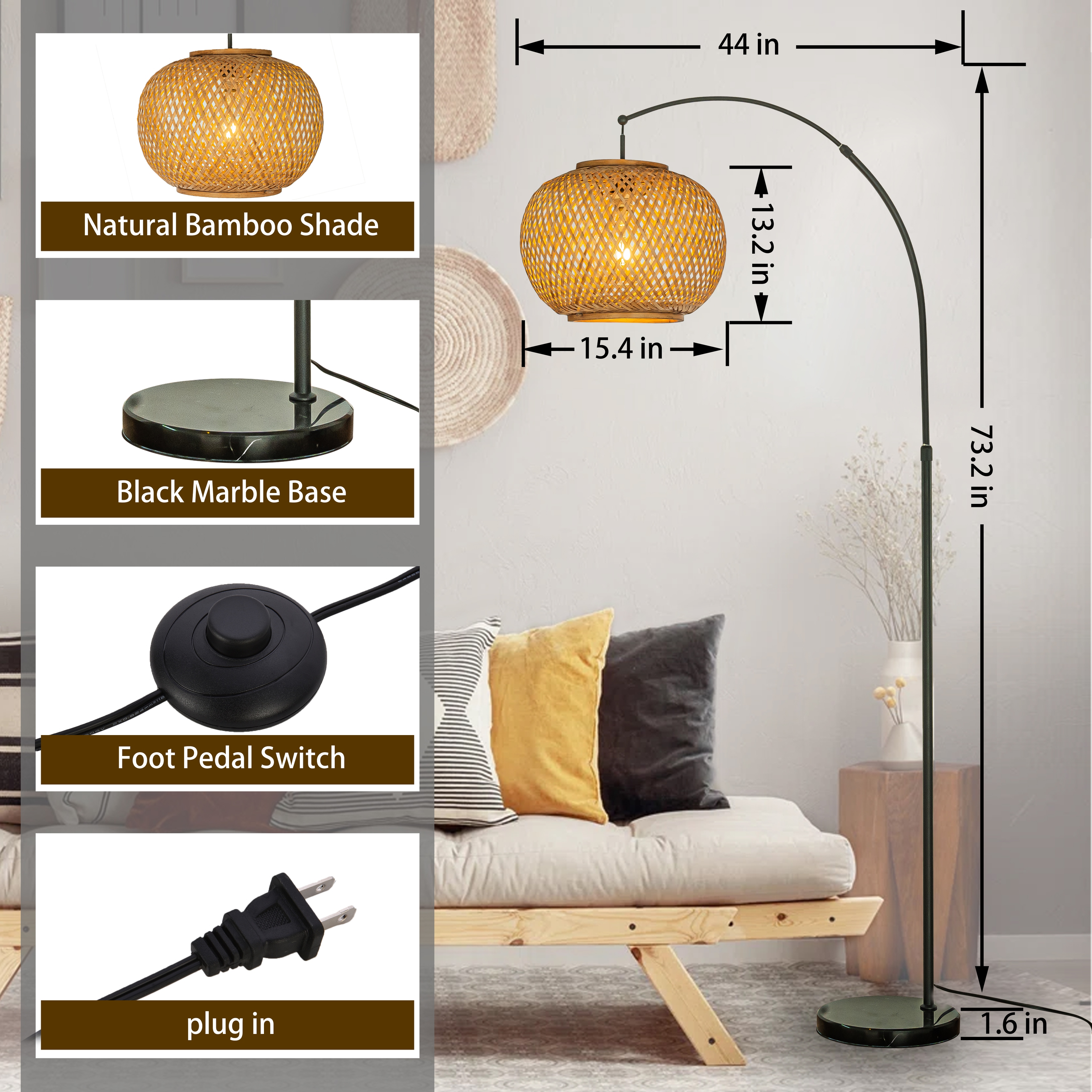 1 Light 75 Arc Floor Lamp with Hand woven Bamboo Shade On Sale Bed Bath Beyond 37213827