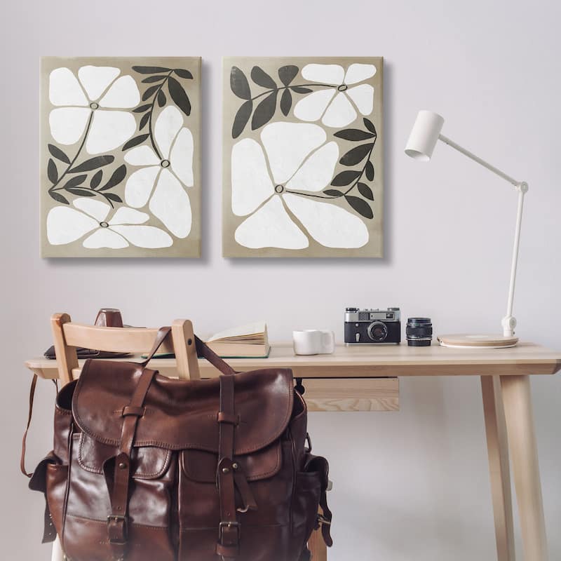 Stupell Neutral Bohemian Flowers Canvas Wall Art Design By Victoria Barnes (Set of 2)