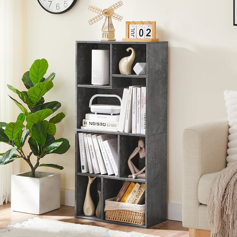 VECELO Modern Irregular Shape Tall Bookshelf Multi-Purpose Waterproof Vertical Horizontal Storage for Bedroom Living Room - Grey