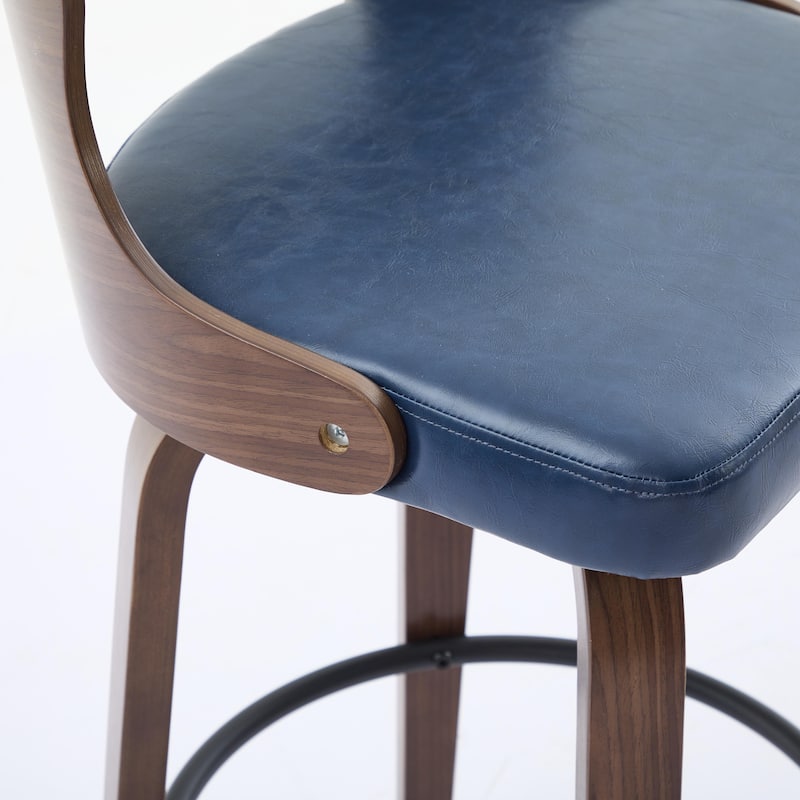 SEYNAR PU Leather 360 Degree Swivel Open Back Bar Stools Wood Legs Set of 4