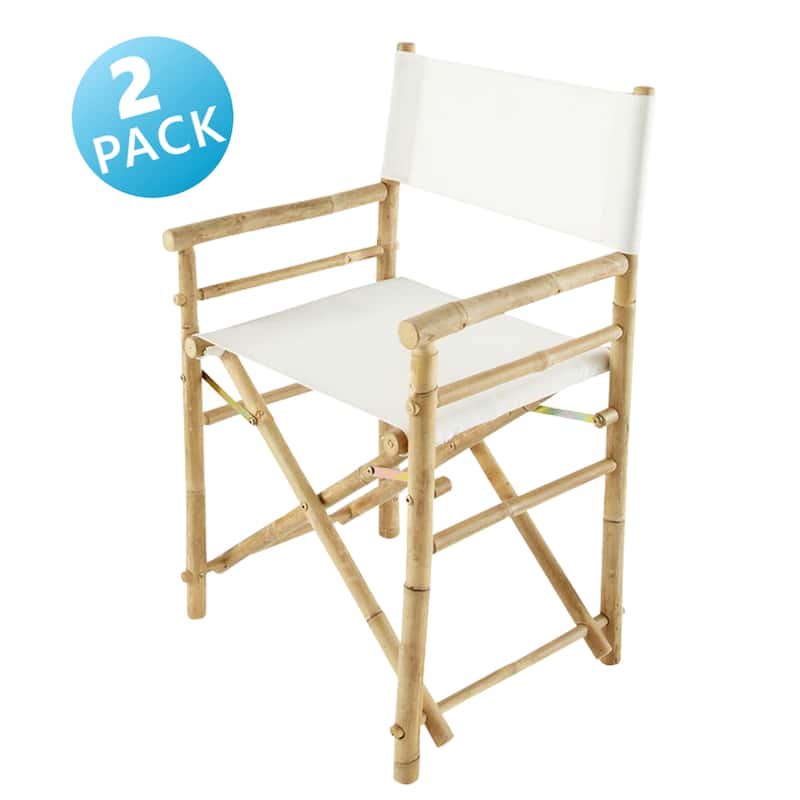 Set of 2 Handmade Bamboo Directors Chairs with Canvas Seating