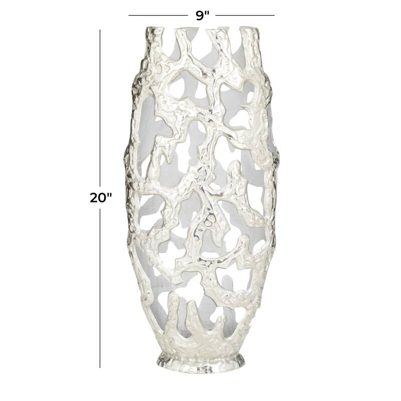 Aluminum Metal Decorative Vase with Cut Out Designs - Silver, Gold, Black - Roche River Decor