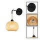 preview thumbnail 3 of 3, 2 Pack wall sconces black wall lighting bamboo, metal wireless wall sconce