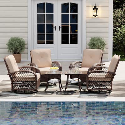 UPHA 6-Piece Patio Outdoor Wicker Swivel Rocking Chair Set with Side Table and Cushions