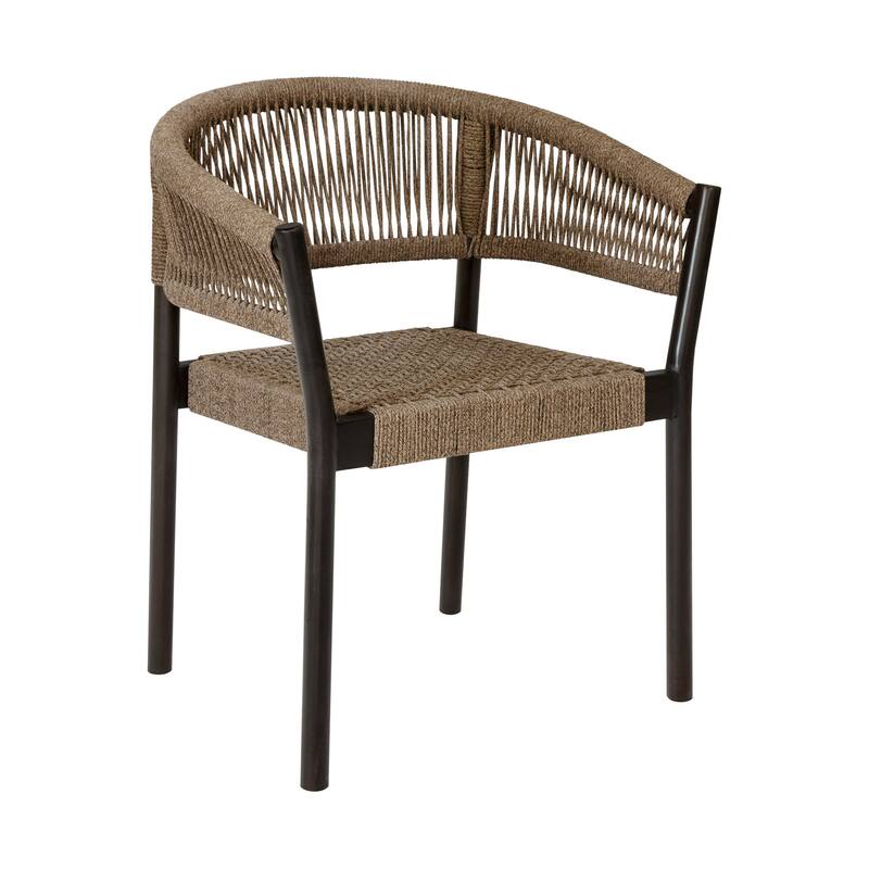 Roi Patio Dining Chair Set of 2, Truffle Rope Woven, Dark Eucalyptus Wood