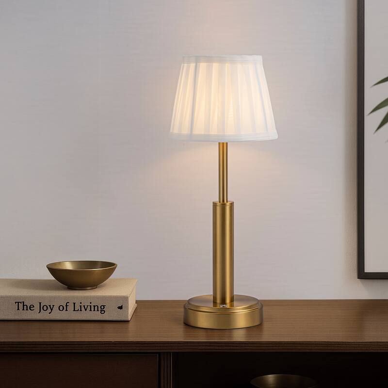 Modern Rechargeable LED Table Lamp with Fabric Shade Classic Touch Control USB Cordless Nightstand Light for Bedroom - W6''