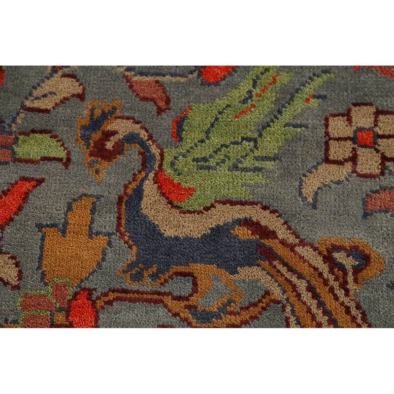 Hunting Animals Design Ziegler Indian Rug Handmade Gray Wool Carpet - 8'11"x 11'8"