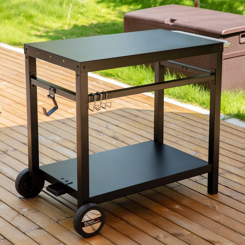 Royal Gourmet Double Shelf Movable Dining Cart Work Table with Handle,Black