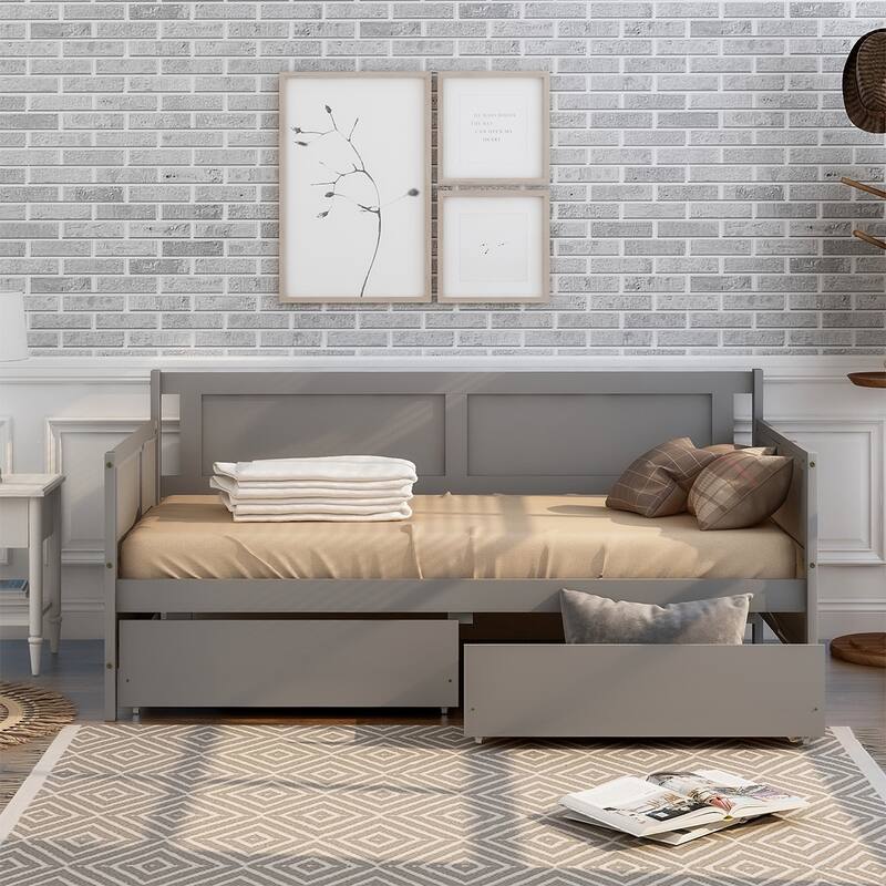 Merax Solid Wood Twin Size Daybed with 2-Drawers