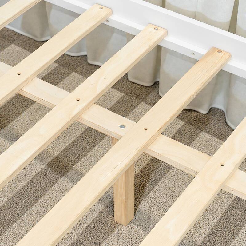 Twin/Full Size Wooden House Bed with Roof and 2 Drawers, Kids Platform Bed with Storage, Solid Pine Frame