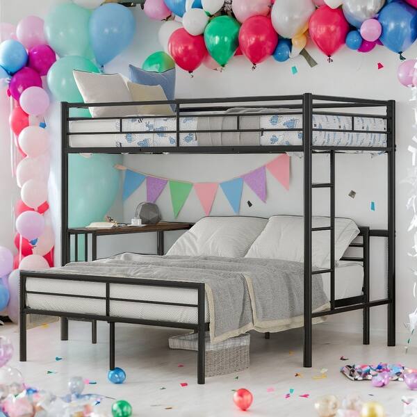slide 2 of 60, Modren Twin Over Full Metal Bunk Bed with Desk,Ladder and Quality Slats for Bedroom