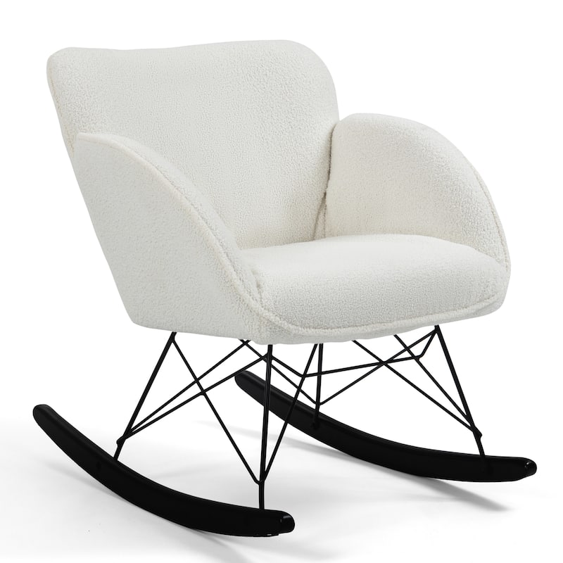 Ayan White Boucle Rocking Chair with Black Legs