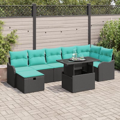 vidaXL 8 Piece Garden Sofa Set with Cushions Black Poly Rattan - 113.2×48.2×27.2