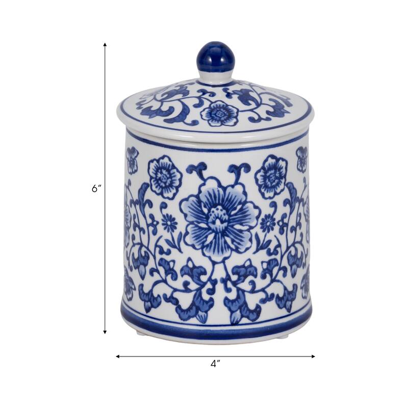Sagebrook Home Ceramic Chinoiserie Scented Candle 6-Inch 8oz with Lid, Blue/White - 4" x 4" x 6"