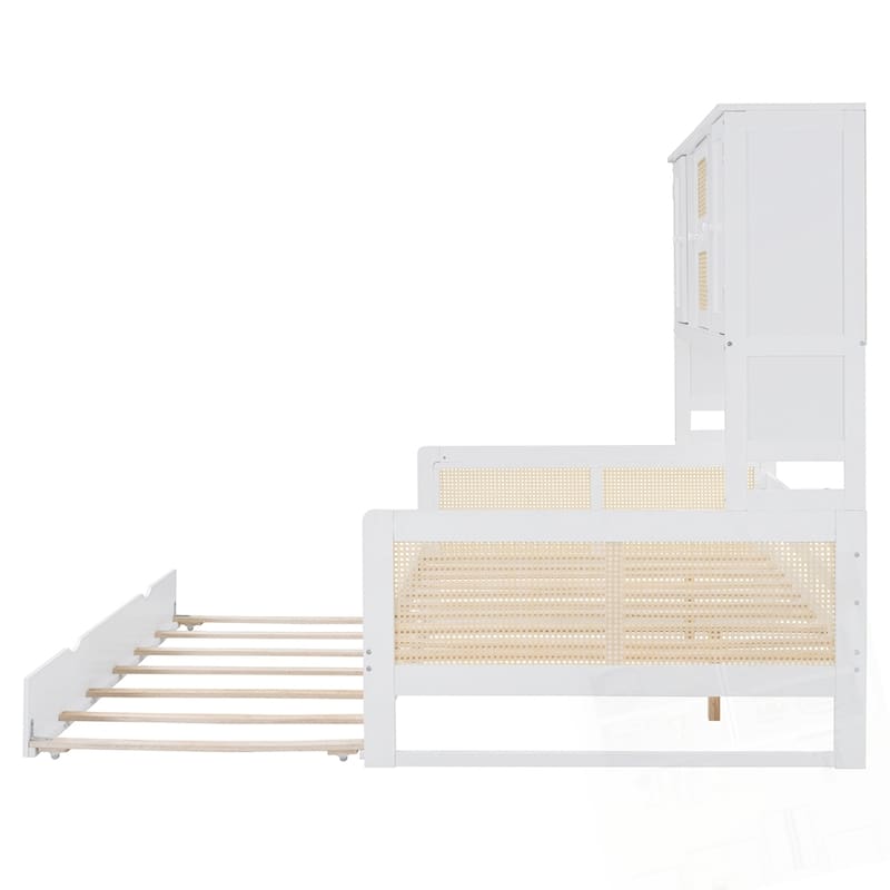 Wooden Daybed With Twin Size Trundle and All-in-One Cabinet and Shelf