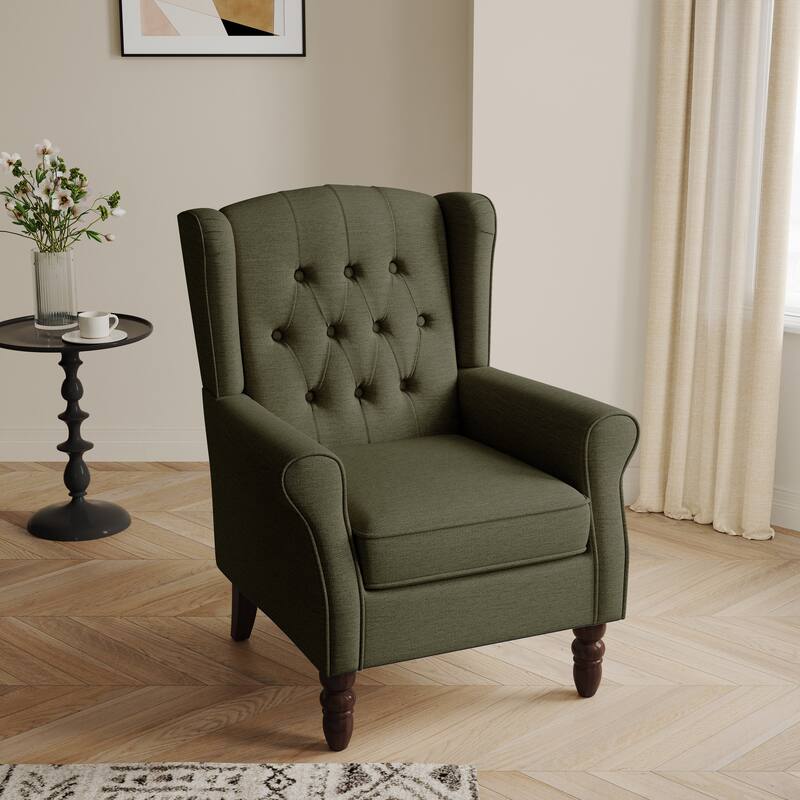 Button-Tufted Accent Chair Wingback Armchair - 38"H