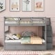 preview thumbnail 1 of 12, Space-Saving Stairway Full over Full Bunk Bed with Trundle, Storage & Guards Light Grey