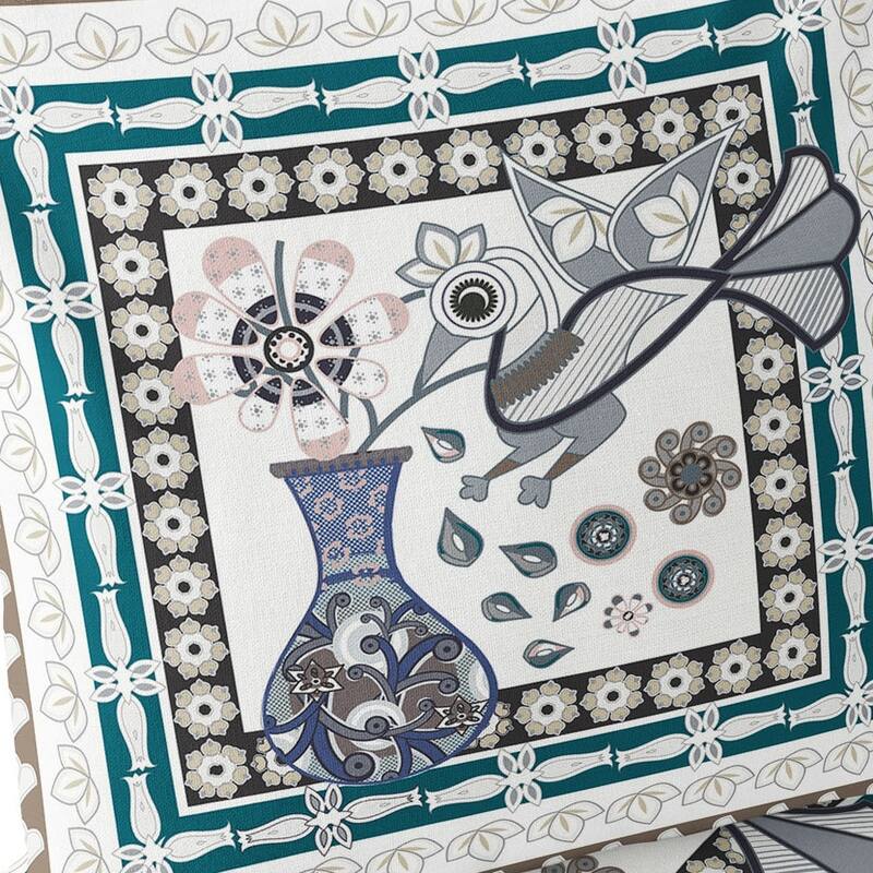 HomeRoots Set of Two 16" X 16" Beige and Green Peacock Blown Seam Floral Indoor Outdoor Throw Pillow - 16.00' X '16.00' X '5.00