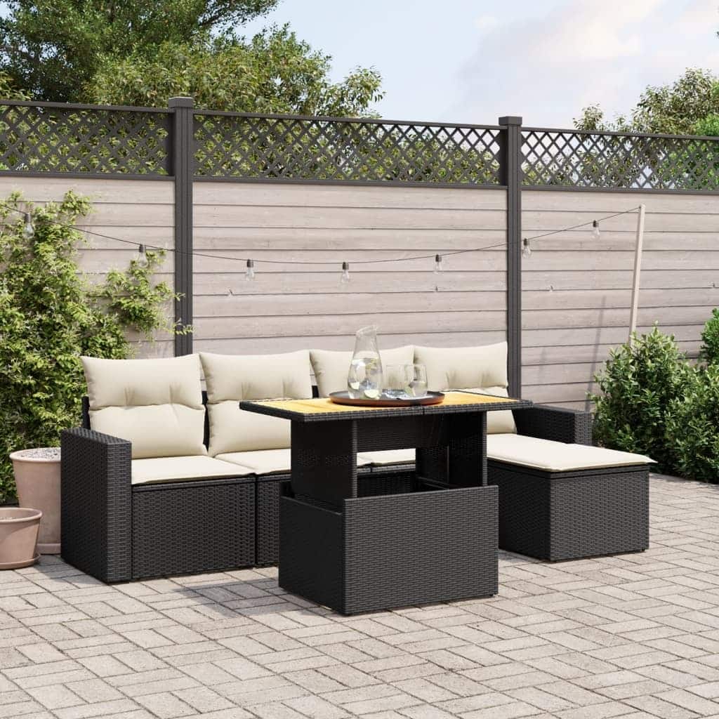 vidaXL Patio Sofa Set with Cushions Modular Outdoor Seating 6 Piece Poly Rattan - 21.7 x 39.4 x 28.7